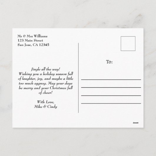 メリークリスマスグリーンの格子模様エレガント写真シンプル シーズンポストカード (裏面)