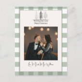 メリークリスマスグリーンの格子模様エレガント写真シンプル シーズンポストカード (正面)