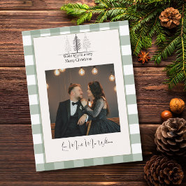 メリークリスマスグリーンの格子模様エレガント写真シンプル シーズンポストカード