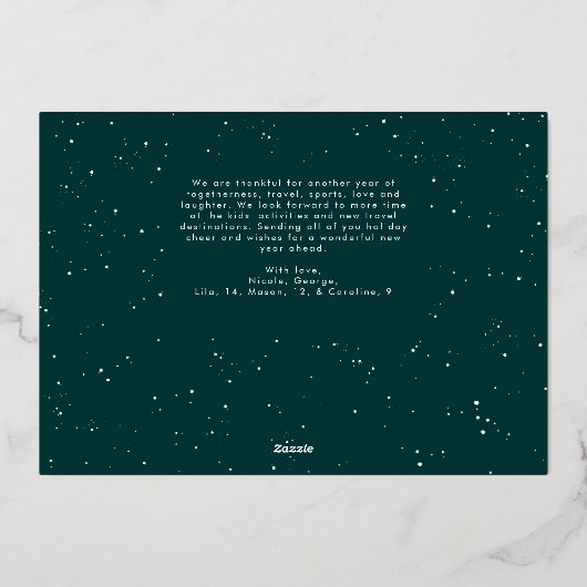 メリークリスマスグリーンの4枚の写真をお願い 箔シーズンカード (裏面)