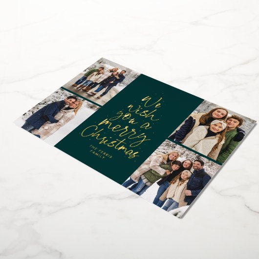 メリークリスマスグリーンの4枚の写真をお願い 箔シーズンカード (回転した状態)