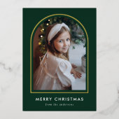 メリークリスマスグリーンアーチ写真 箔シーズンカード (正面)