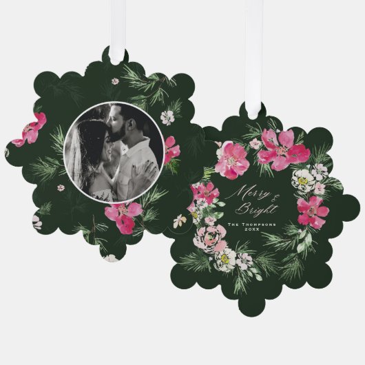 メリークリスマスグリーンウォーターの花 オーナメントカード (正面/裏面)