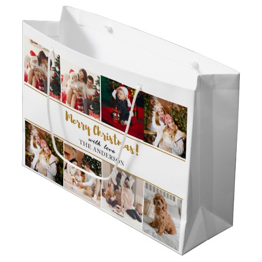 メリークリスマスグリーンエレガントのモダン写真 ラージペーパーバッグ (正面アングル)