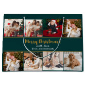 メリークリスマスグリーンエレガントのモダン写真 ラージペーパーバッグ (正面)