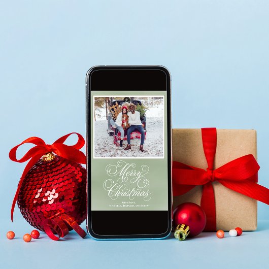 メリークリスマスグリーンエレガントスクリプト シーズンカード