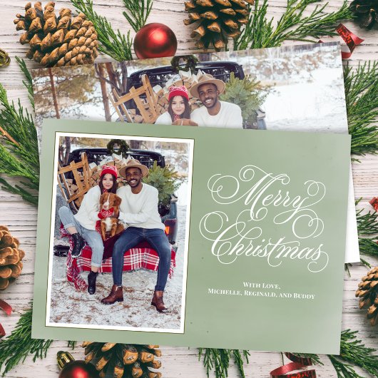メリークリスマスグリーンエレガントフォト シーズンカード