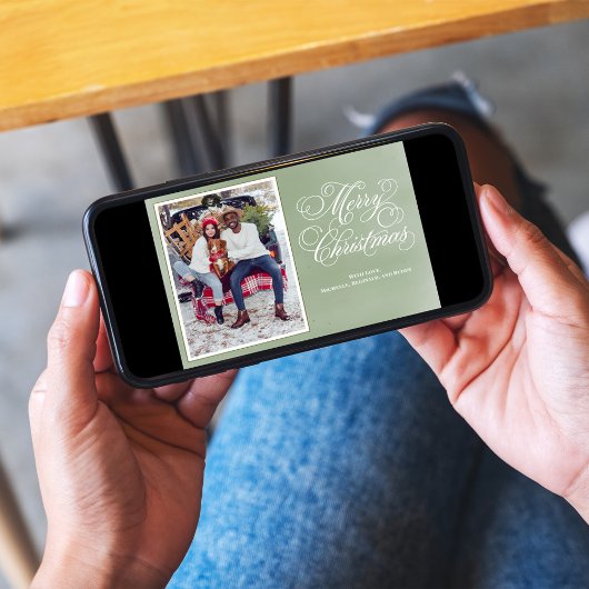 メリークリスマスグリーンエレガントフォト シーズンカード