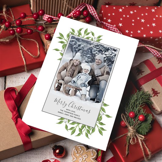 メリークリスマスグリーンエレガントリーの冬の葉 シーズンカード