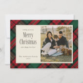 メリークリスマスグリーンエレガントレッドプレイド写真 シーズンカード (正面)