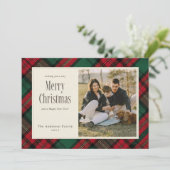 メリークリスマスグリーンエレガントレッドプレイド写真 シーズンカード (スタンド正面)