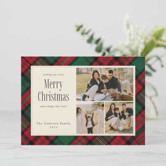 メリークリスマスグリーンエレガントレッドプレイド3枚の写真 シーズンカード (スタンド正面)