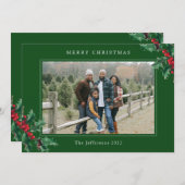 メリークリスマスグリーンカスタムフォトカード (正面/裏面)