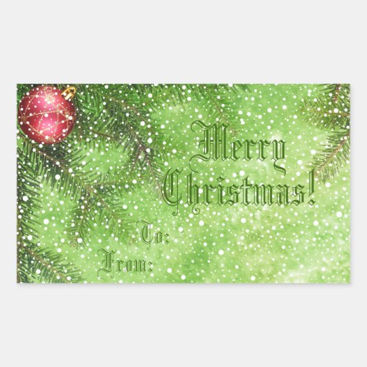 メリークリスマスグリーンギフトラベルシール 長方形シール (正面)