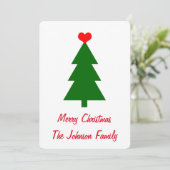 メリークリスマスグリーンクリスマスツリー赤いハート シーズンカード (スタンド正面)