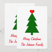 メリークリスマスグリーンクリスマスツリー赤いハート シーズンカード (正面/裏面)