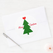 メリークリスマスグリーンクリスマスツリー赤いハート ラウンドシール (封筒)