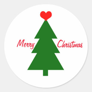 メリークリスマスグリーンクリスマスツリー赤いハート ラウンドシール
