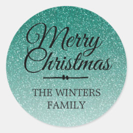 メリークリスマスグリーングリッターグラデーション封筒用シール ラウンドシール
