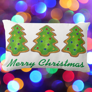 メリークリスマスグリーンシュガークッキーツリーホリデー ランバークッション
