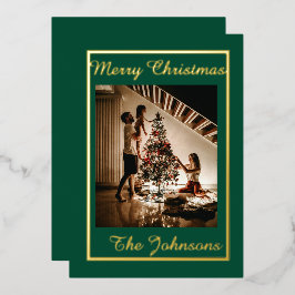 メリークリスマスグリーンシンプル金ゴールドモダン写真 箔シーズンカード