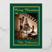 メリークリスマスグリーンシンプル金ゴールドモダン写真 箔シーズンカード (正面)