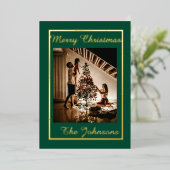 メリークリスマスグリーンシンプル金ゴールドモダン写真 箔シーズンカード (立ち正面)