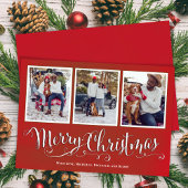 メリークリスマスグリーンスクリプトフォトコラージュ シーズンカード