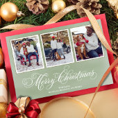 メリークリスマスグリーンスクリプトフォトコラージュ シーズンカード