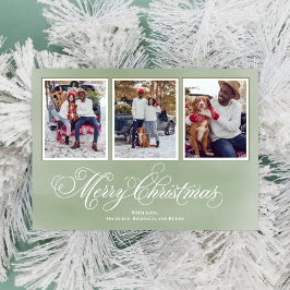 メリークリスマスグリーンスクリプトフォトコラージュ シーズンカード