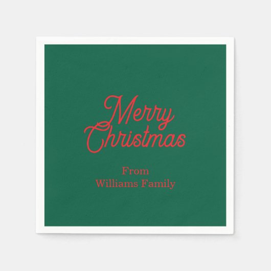 メリークリスマスグリーンスクリプトホリデー スタンダードカクテルナプキン (正面)