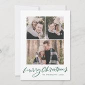 メリークリスマスグリーンスクリプト3フォトコラージュ シーズンカード (正面)