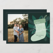 メリークリスマスグリーンストッキング シーズンカード (正面/裏面)