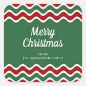 メリークリスマスグリーンストライプのパターン スクエアシール (正面)