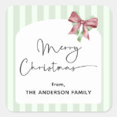 メリークリスマスグリーンストライプズ赤弓 スクエアシール (正面)