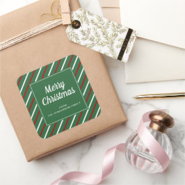 メリークリスマスグリーンストライプズ スクエアシール