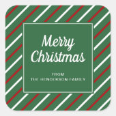 メリークリスマスグリーンストライプズ スクエアシール (正面)