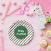 メリークリスマスグリーンストライプズ ペーパープレート (パーティー)