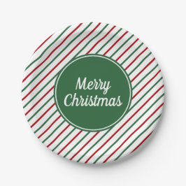 メリークリスマスグリーンストライプズ ペーパープレート