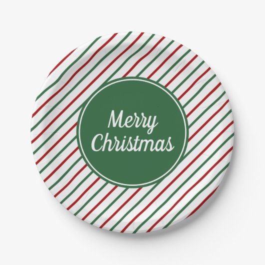 メリークリスマスグリーンストライプズ ペーパープレート (正面)