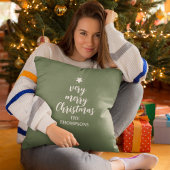 メリークリスマスグリーンタイポグラフィ パーソナライズされた クッション