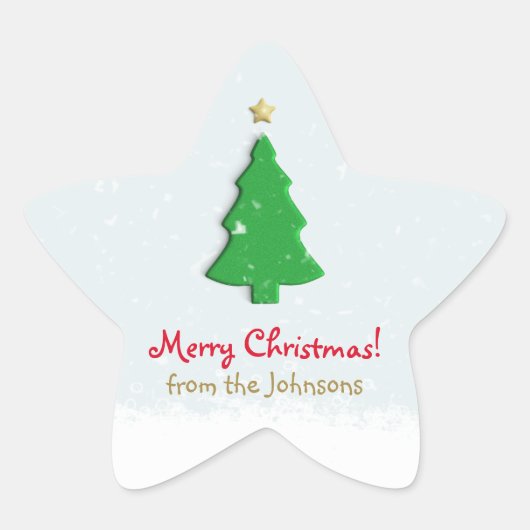 メリークリスマスグリーンツリースタースノーミニマリスト 星シール (正面)