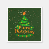 メリークリスマスグリーンツリー金ゴールドオレンジスターズ スタンダードカクテルナプキン (正面)