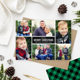 メリークリスマスグリーンバッファロープレイドフォトコラージュ シーズンカード