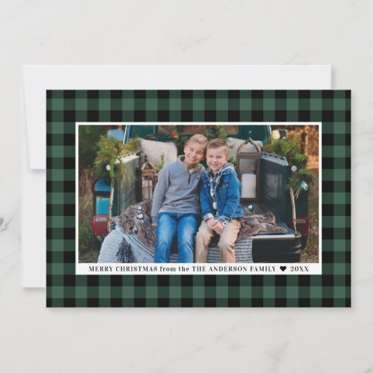 メリークリスマスグリーンバッファロープレイド写真 シーズンカード (正面)