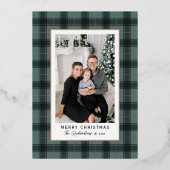 メリークリスマスグリーンバラ金ゴールドタータンチェック格子写真 箔シーズンカード (正面)