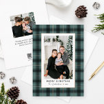 メリークリスマスグリーンバラ金ゴールドタータンチェック格子写真 箔シーズンカード<br><div class="desc">このトレンディーエレガントメリーカスタムクリスマスのホリデーカードは、素朴でシックなサギーブラシの緑と黒のタータンチェックの格子模様に囲まれたポートレート写真とバラの金ゴールド箔のアクセント実在を備えた写真を備えている。休日の挨拶の選択でパーソナライズモダン、スクリプトの中の家族の署名書、年、カードの背面のボーナス宇宙でより多くの文言を含めるように選択。背面にはオプションの第2のボーナスフォトも含まれる。</div>