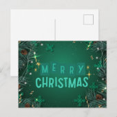 メリークリスマスグリーンパインの枝と雪 シーズンポストカード (正面/裏面)
