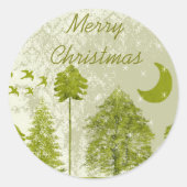 メリークリスマスグリーンパインズムーン&スターズ ラウンドシール (正面)