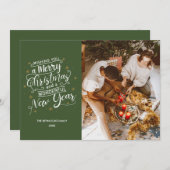 メリークリスマスグリーンファミリーフォトホリデーカード シーズンカード (正面/裏面)